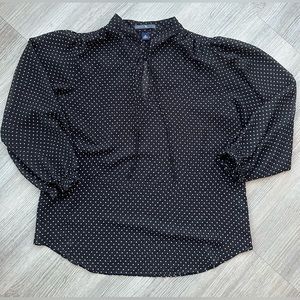 Women’s black long sleeve blouse w white polka dots. American Living. medium
